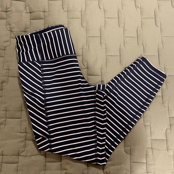 Athleta, Navy Stripped, Cropped Leggings, Size Small - Picture 1 of 11